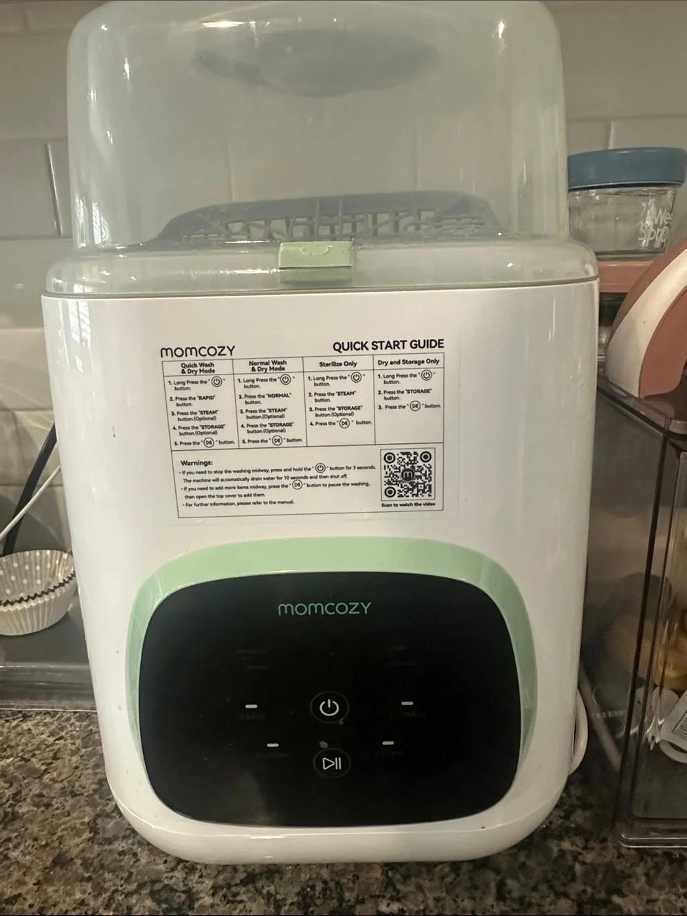 Momcozy White and Mint Electric Baby Bottle Sterilizer & Dryer